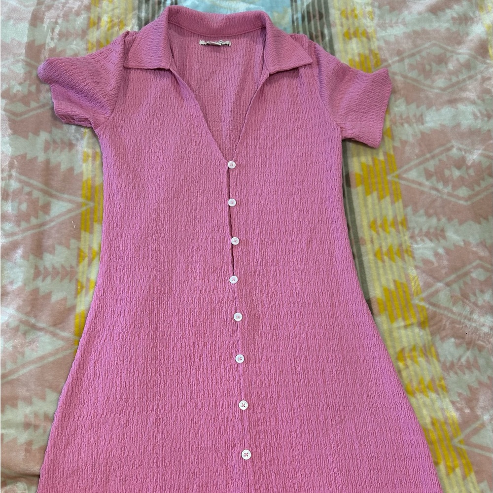 American Eagle Outfitters Pink Buttoned Mini Dress